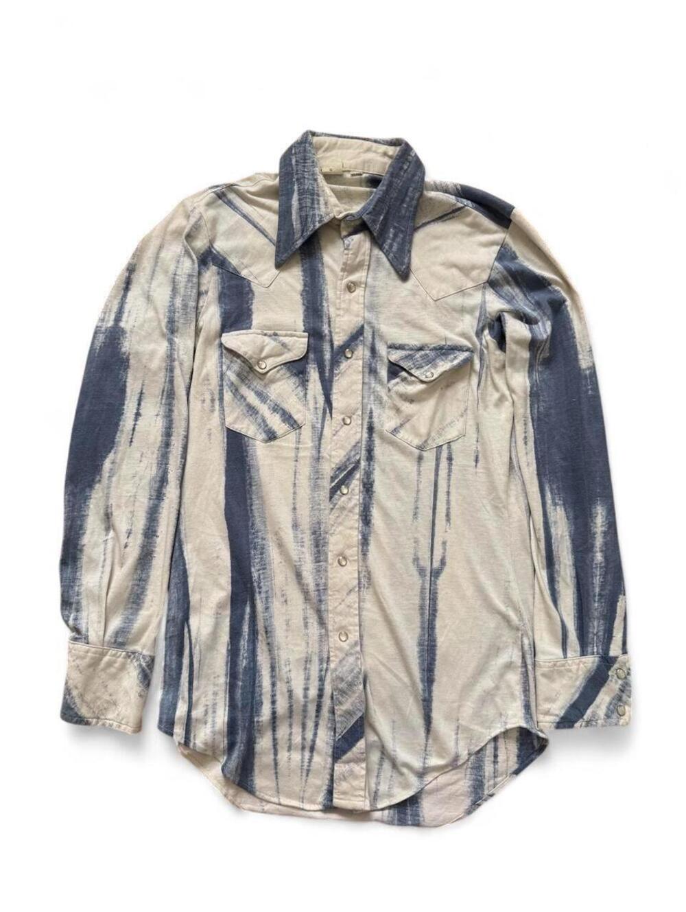 70s vintage Blue and white pearl snap shirt